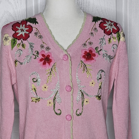 Storybook Knits Pink Floral Embroidered Cardigan - Picture 3 of 16